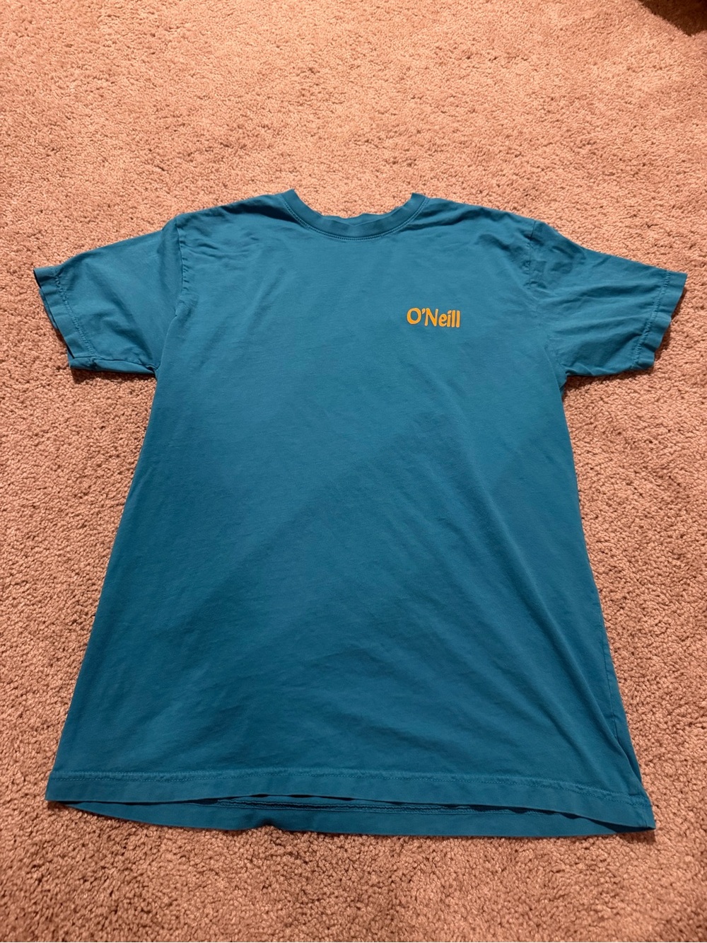 O'Neill Teal Short Sleeve Logo Tee with Yellow Print